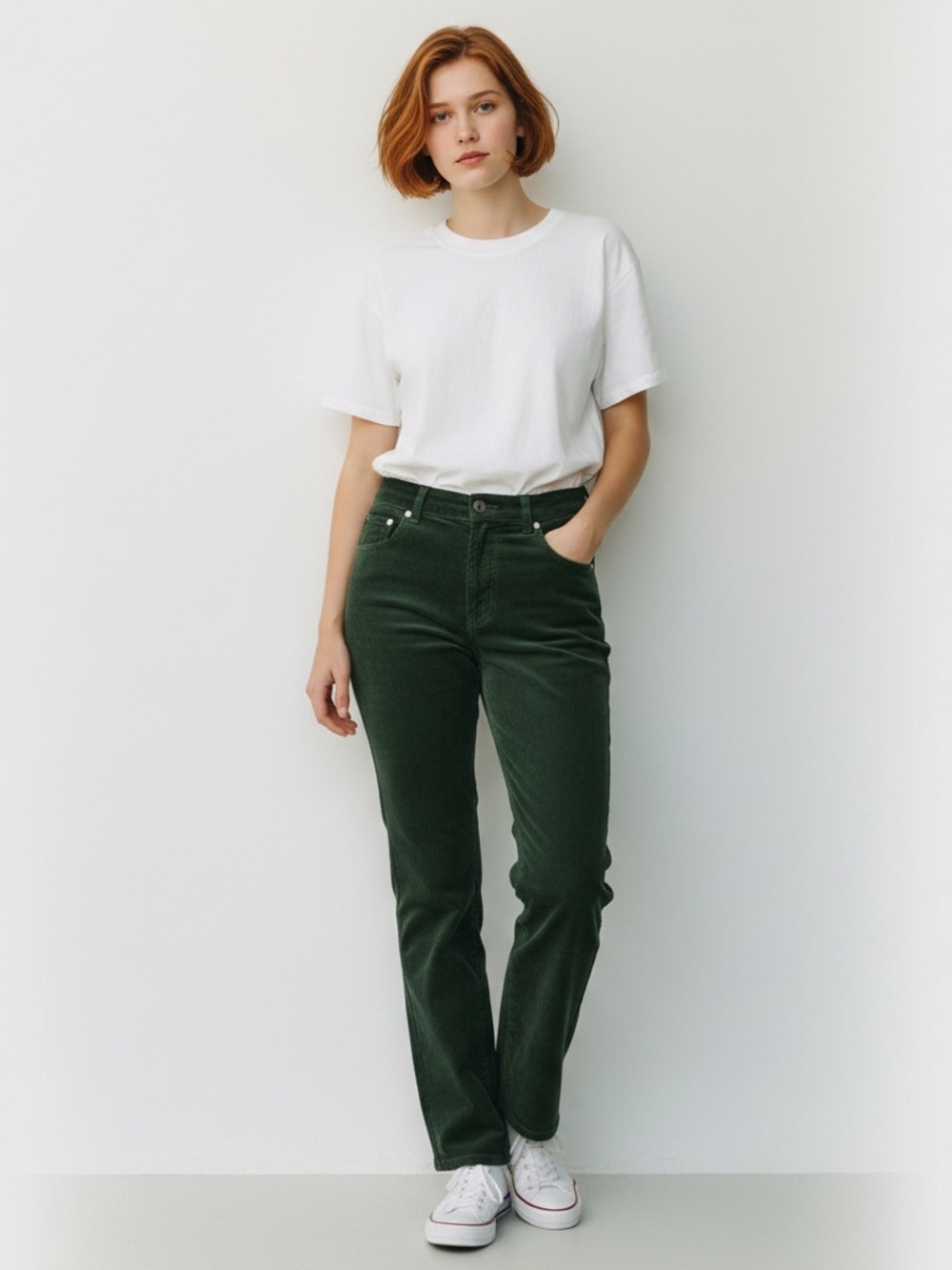 REI Deep Emerald Green Cotton Velvet Classic Flat Front Pants Soft Size 6